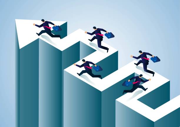 Struggle and competition, a group of businessmen running on a tortuous road. Struggle and competition, a group of businessmen running on a tortuous road.